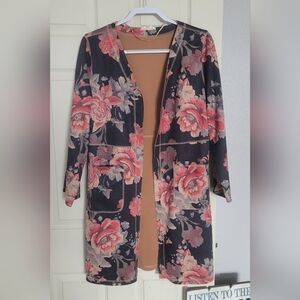 Womens Floral Western Faux Suede Duster Jacket